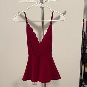 SHEIN Red Scalloped Peplum Top